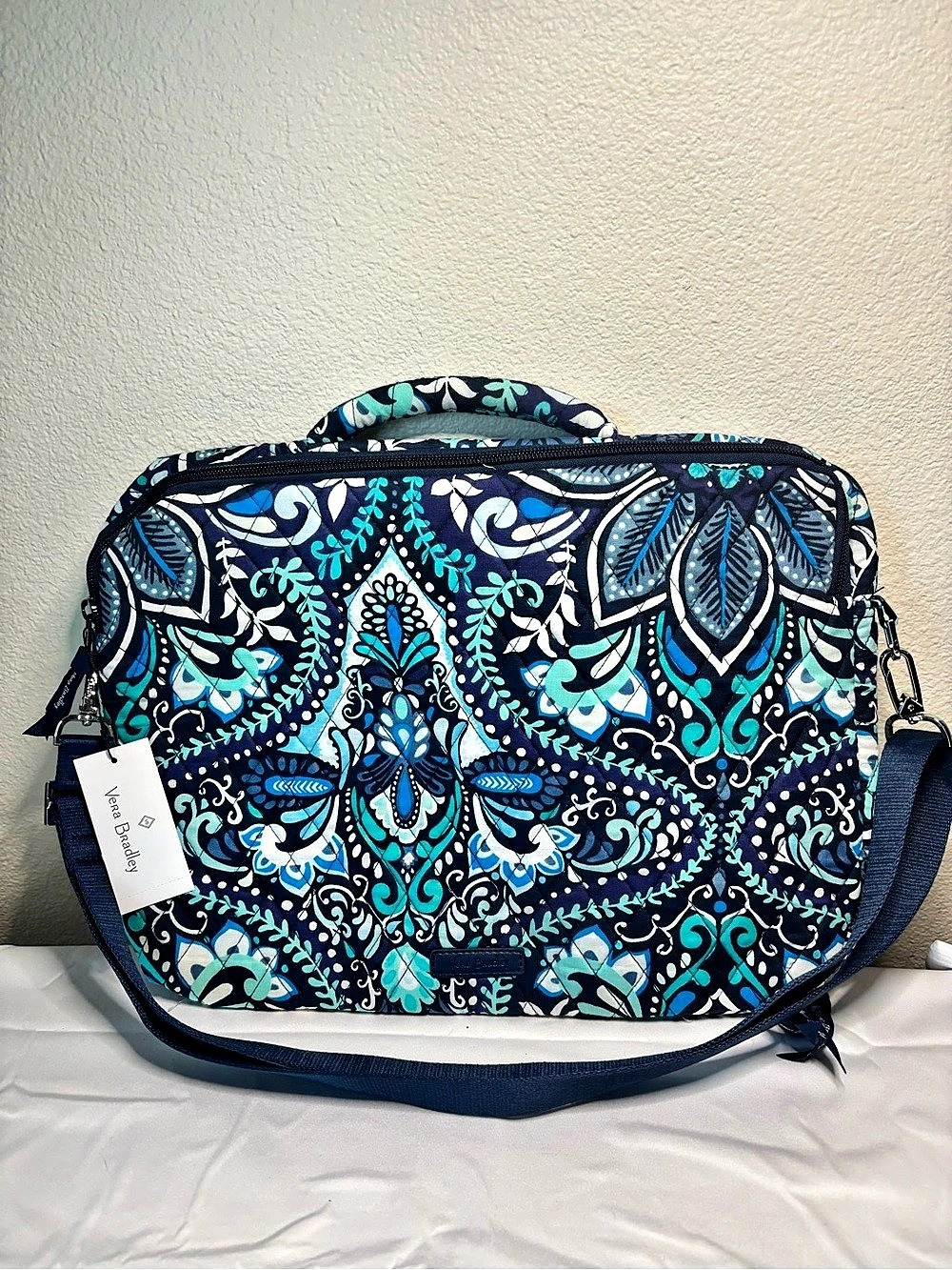 Vera Bradley Quilted Cotton Laptop Briefcase Blue & White